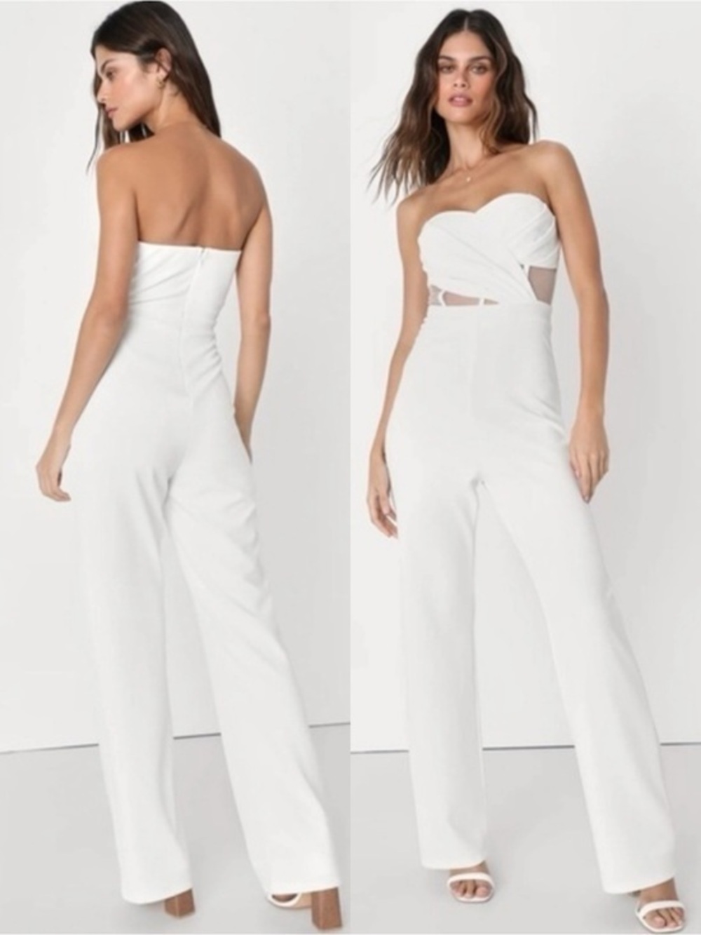 NWOT Lulu’s Surely Stunning Ivory Strapless Bustier Jumpsuit Medium 2080035 Chic